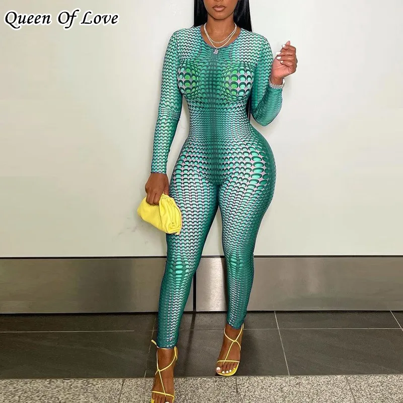 Женский Облегающий комбинезон в зеленый горошек Спортивная одежда на молнии