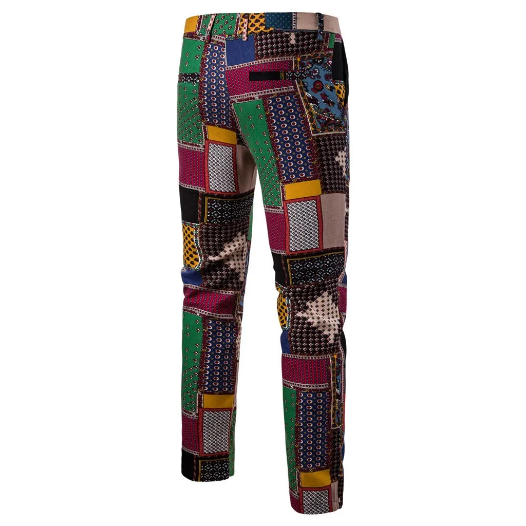 Мужские облегающие винтажные прямые брюки в этническом стиле деловые больших