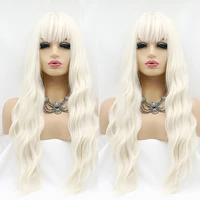 cheap white full machine made wig white cosplay long curly water natural wave with bangs glueless wigs for women preplucked hair