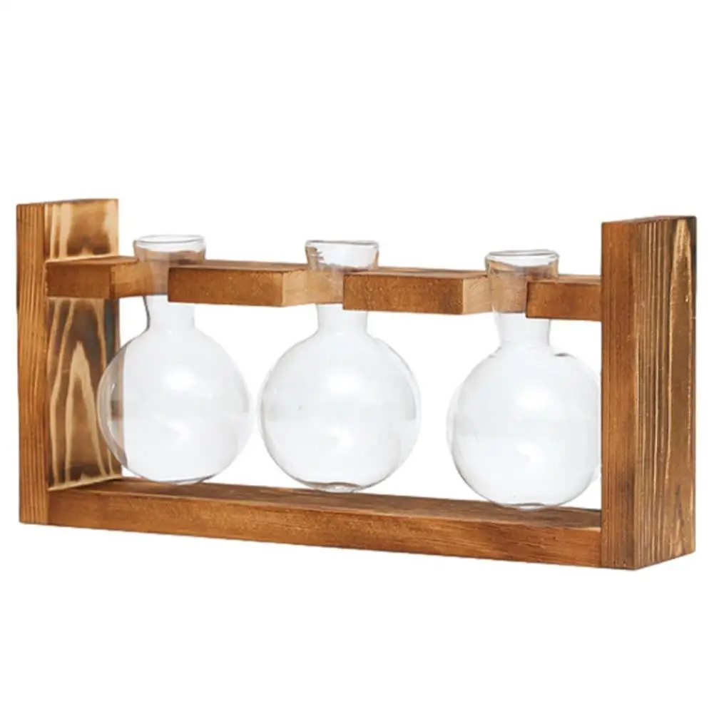 

Desktop Plant Terrarium Propagation Station With Wooden Stand And Wooden Holder For Hydroponics Plants For Home Office Garden P