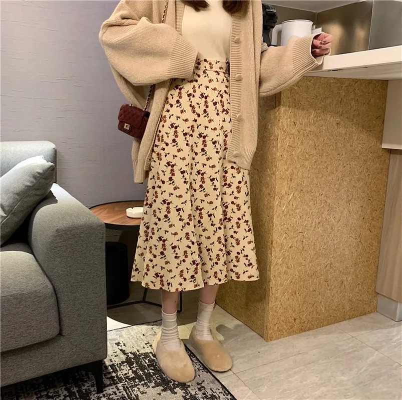 Gaganight винтажная бархатная Цветочная Женская длинная юбка плиссированная