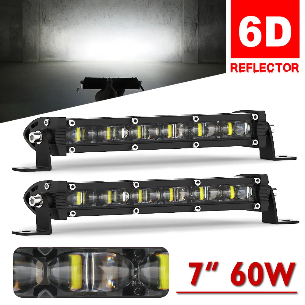 NAOEVO 7" 6D Slim LED Light Bar / Work 12V 24V Driving Fog DRL Combo Car led bar For off road Jeep ATV 4WD barra de | Автомобили и