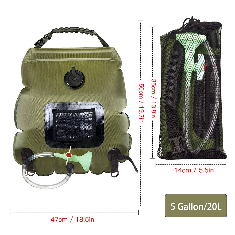 

Outdoor Solar Hiking Water Bags Camping Shower Bag 20L Heating Bag Camping Shower Hydration Hose Interchangeable Shower Head