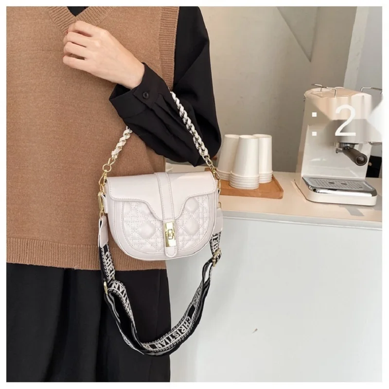 

Female Bag 2021 New Trendy All-match Cross-body Female Bag Fashionable Atmosphere Rhombic Chain Saddle Bag