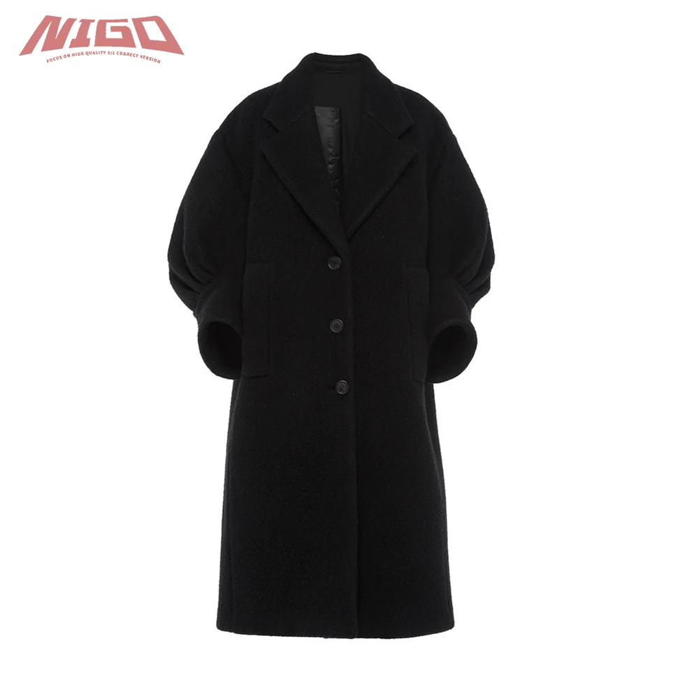 

Женское осенне-зимнее шерстяное пальто NIGO Ms 21ss, длинное пальто с рукавами-фонариками # nigo59126