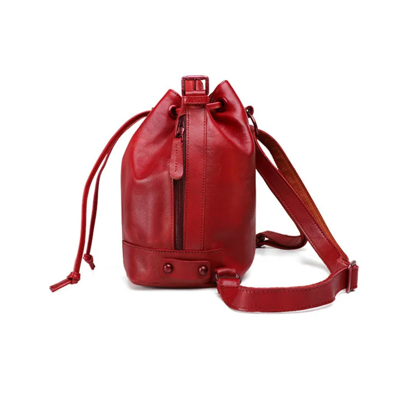 Pyaterochka Cow Leather Bucket Bags Ladies Messenger Bag Fashion Women Brand String Back Pack Open Pocket | Багаж и сумки