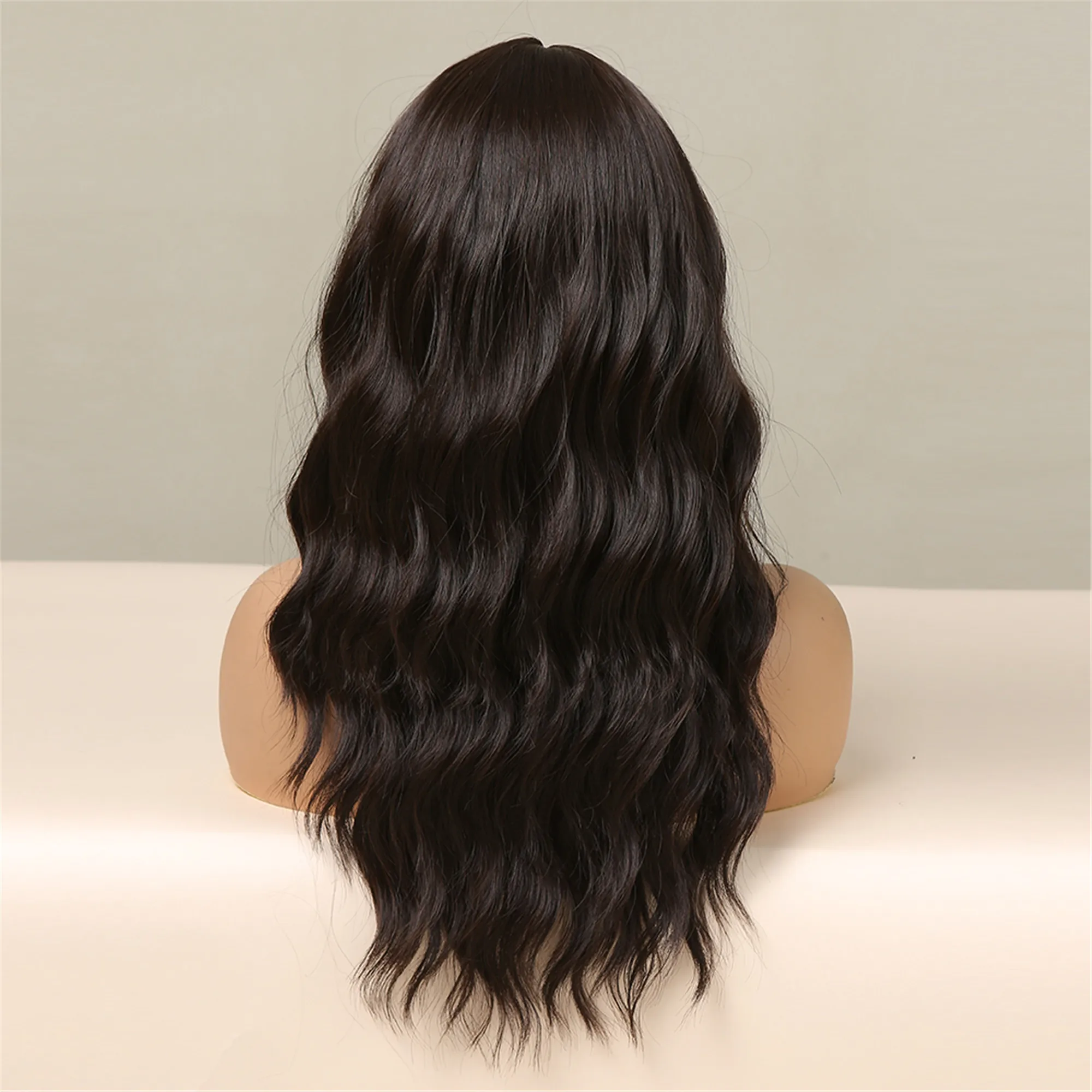 Фото HENRY MARGU Natural Dark Brown Wigs for Black Women Afro Long Deep Wave Synthetic Hair Wig with Bangs Cosplay Heat Resistant Wig №5