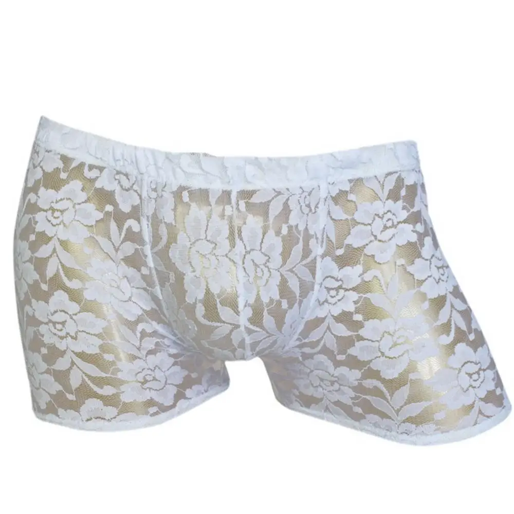 

50% Hot Sale Men Hollow Lace Mesh See Through Boxer Shorts Sexy Breathable Underwear Panties