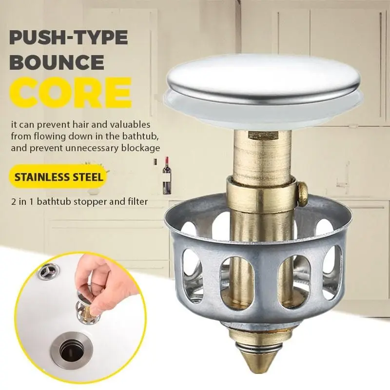 

Basin Pop-up Drain Filter Copper Bouncing Core Filter Cover Floor Drain Bathroom Plug Trap Hair Catcher Basin Faucet Accessorie