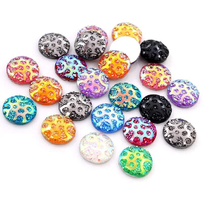 

New New! 40pcs/Lot 12mm Mix AB Colors Flat back Resin Constellation Cluster Cabochons Fit 12mm Cameo Base Cabochons-V3-09