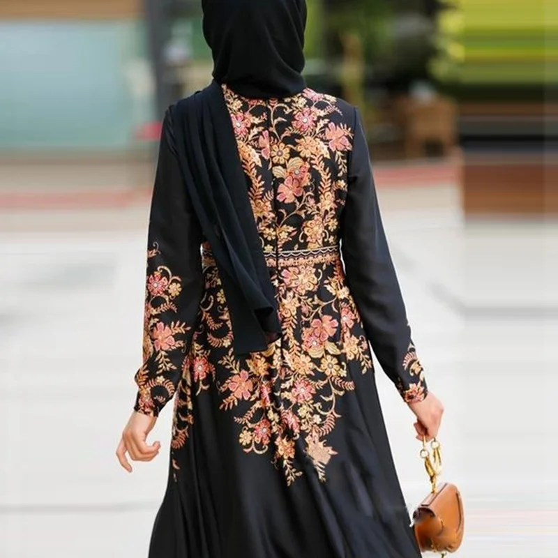 

Middle East retro printing temperament long skirt Saudi Arabia dress Muslim Ramadan women dress Israel Turkey Islamic women robe