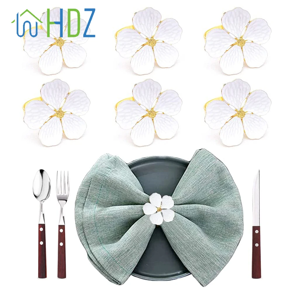 

6/12pcs White Flower Napkin Rings Elegant Napkin Rings Dining Decor for Wedding Christmas Party Banquet Family Dinner Decoration