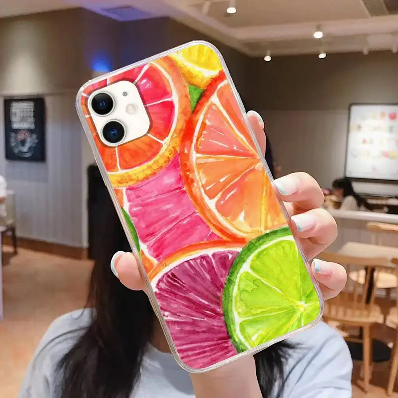 

INS fruit lemon orange Smart Phone Case For iphone 5s 6 7 8 11 12 plus xsmax xr pro mini se Transparent Cover Fundas Coque