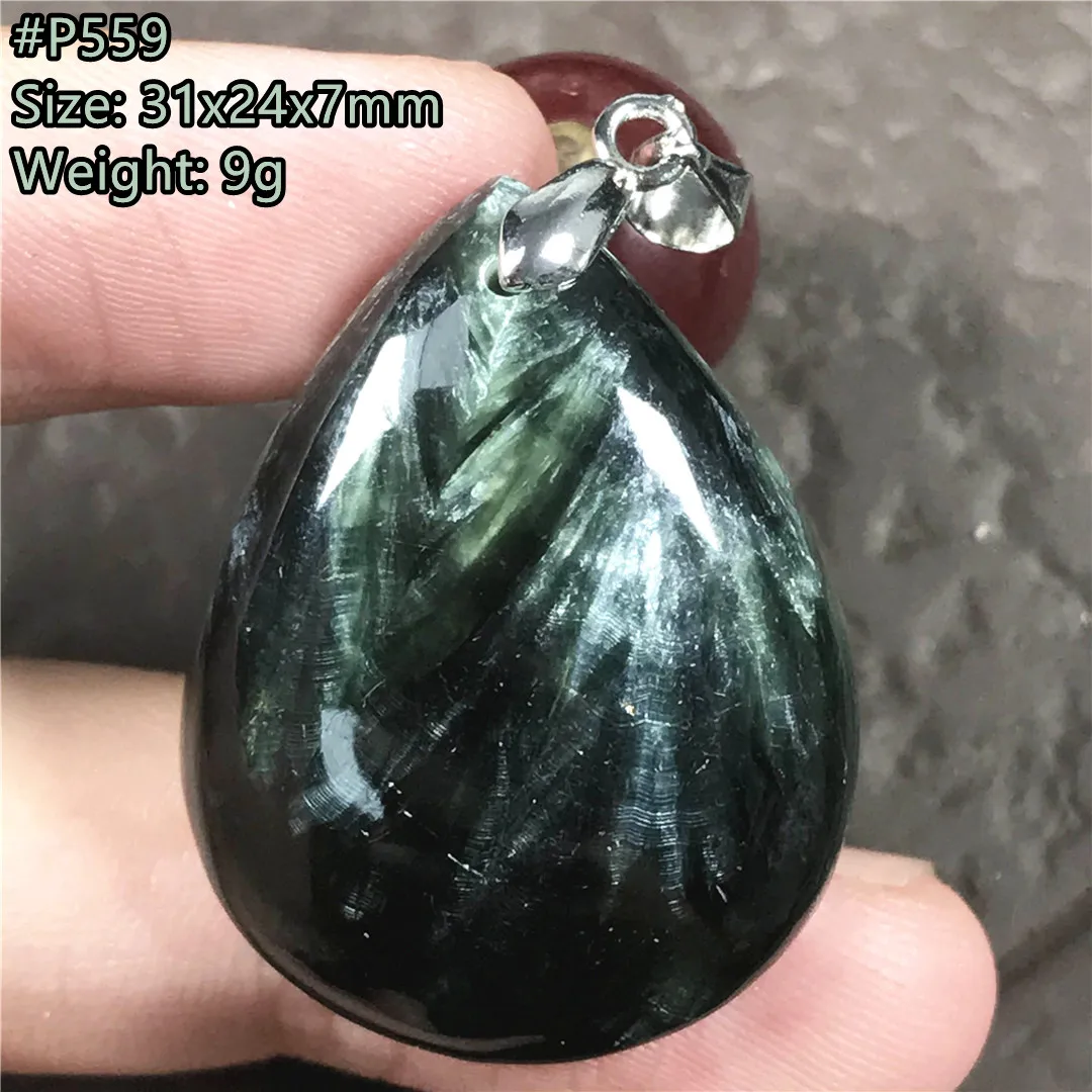 

Ожерелье из натурального зеленого серафинита, подвеска, ювелирные изделия для женщин и мужчин, подарочные кристаллы, серебряные бусины 31x24x7...