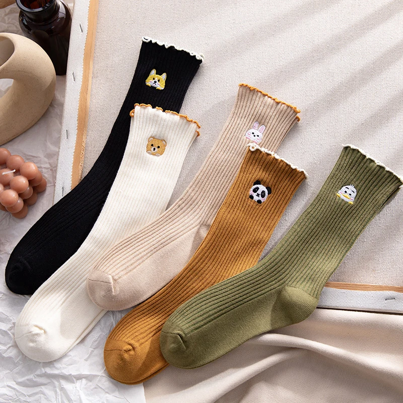 Мультяшные носки уличный стиль милый Принт животных панда frilly - Цена: 336.02