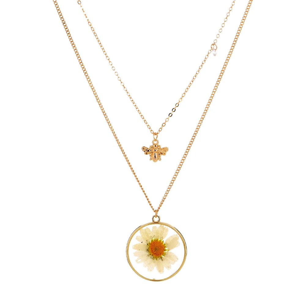 Модные смолы и принтом в виде хризантем пчелы кулон ожерелье леди элегантные