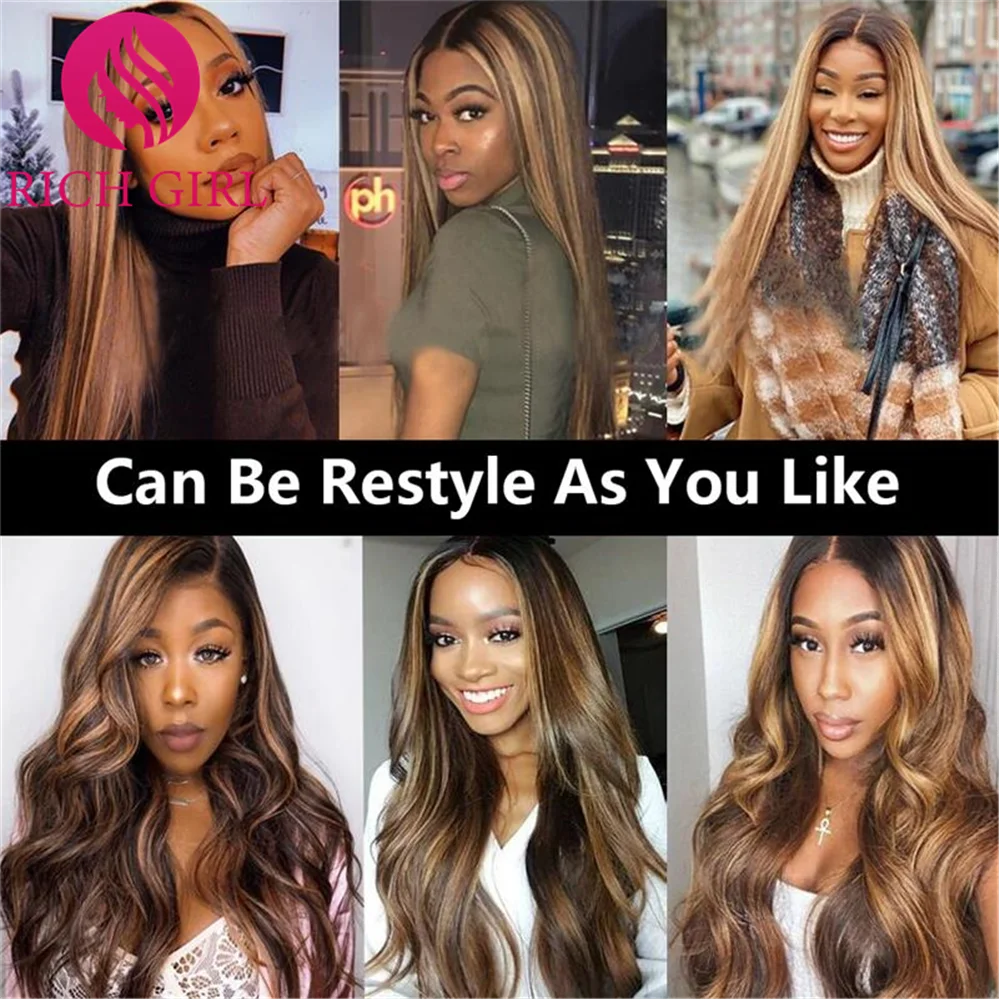 

30 Inch Straight Lace Front Wig Highlight Wig Human Hair Ombre Colored Lace Front Short Bob Wigs T Part Straight Human Hair Wigs