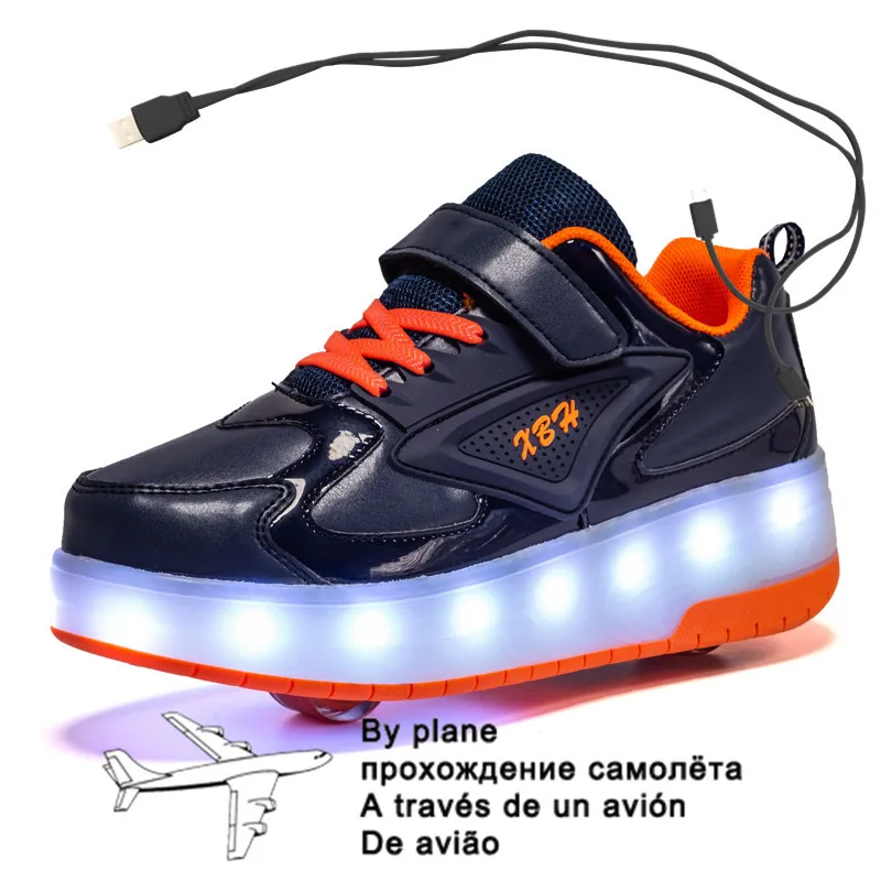 

Size 28-41 LED Roller Sneakers For Children USB Charging Luminous Sneakers with Double wheels for Kids Skate Shoes with lights