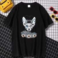 high quality tshirts different pupil hairless cat print womens casual crew neck tees shirts casual streetwear kohpweran