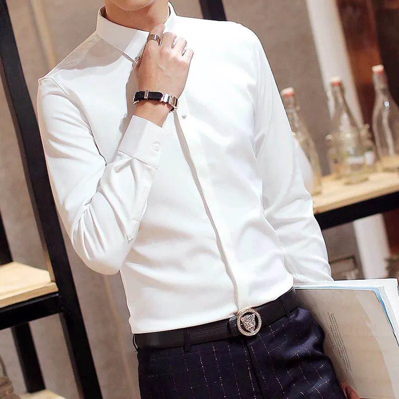 Модная Роскошная формальная Мужская классическая рубашка с длинным рукавом не