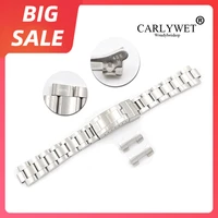 carlywet 20mm 316l steel watch band hollow curved end glide lock clasp silver brush bracelet for rolex vintage submariner oyster