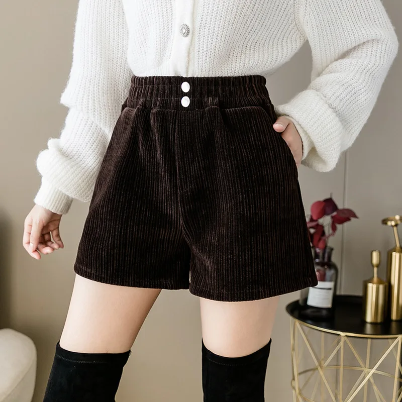 

2020 Autumn Winter Women Shorts Fashion Wide Leg Corduroy Thin Soild Color Female Casual Loose Korean Style High Waist Shorts