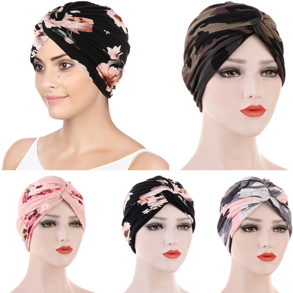 

Women Hair Loss Hat Head Scarf Turban Cap Flower Muslim Cancer Chemo Hat Cover Wrap Islamic Bonnet Pleated Skullies Beanies Cap