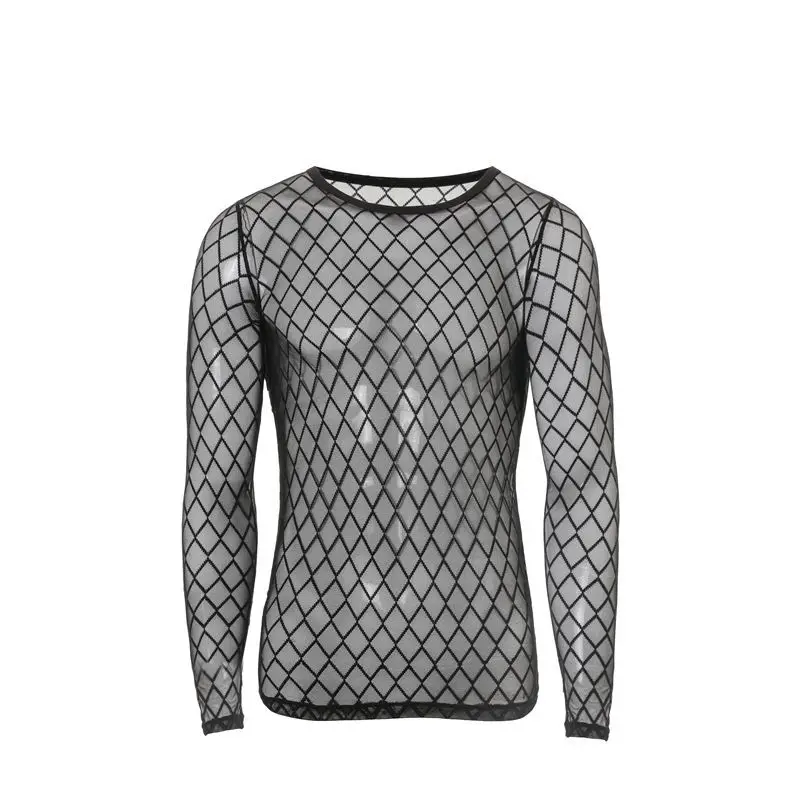 Мужские майки с длинными рукавами прозрачные сетчатые для геев нижнее белье