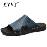mvvt plus size genuine leather slides men slippers fashion fretwork men sandals concise sandalias 6 colors leisure footwear