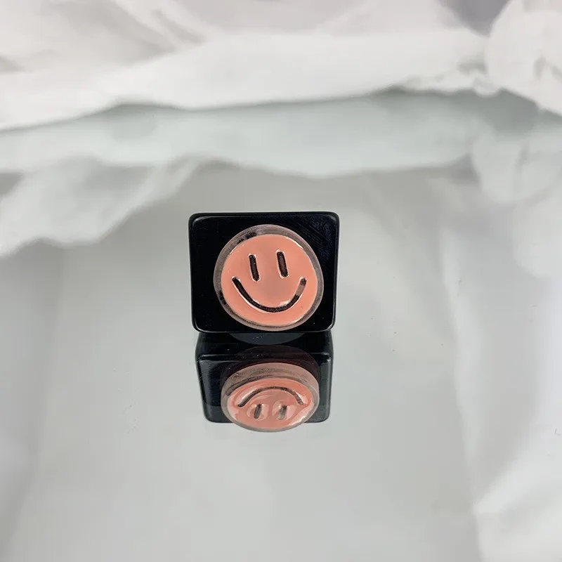 

MASA 2021 New Korean Trendy Colorful Crystal Cartoon Smiley Face Letters Square Chunky Resin Rings for Women Party Jewelry Gifts