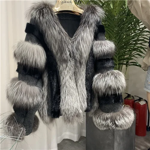 Silver fox fur Шуба из натурального Лисьего меха для женщин зимнее Новое поступление норковая шуба высокое качество натуральный мех куртка - Цвет: Silver fox fur