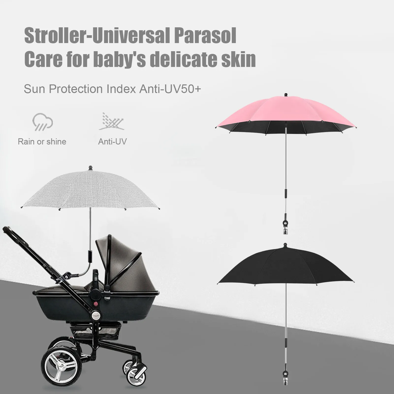 Baby Pram Umbrella Portable Sun Protection Space-saving Umbrella Adjustable Umbrella Handle Stand 21