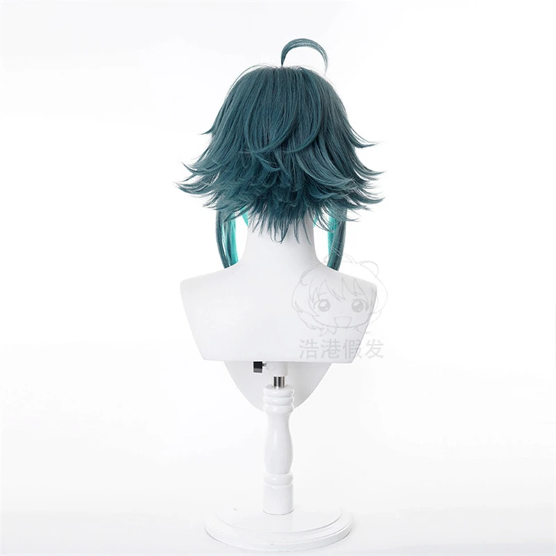 Game Genshin Impact Xiao Cosplay Wig Mixed Dark Green Blue Short Heat Resistant Synthetic Hair Halloween Role Play Wigs +Wig Cap