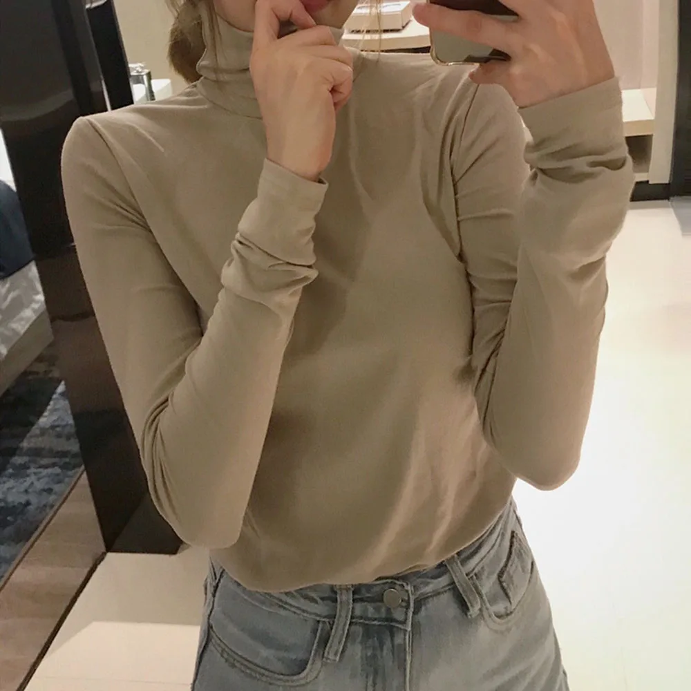 Женская Осенняя рубашка с длинным рукавом универсальная базовая футболка для