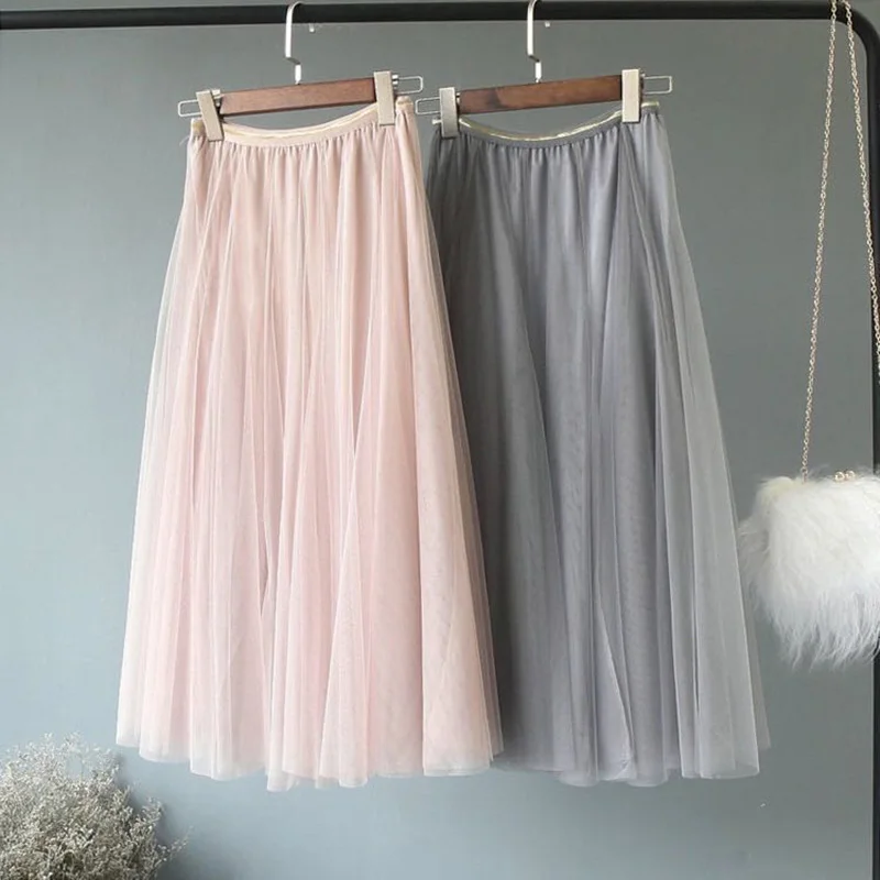 Женская плиссированная юбка из тюля черная бежевая белая розовая серая сетчатая