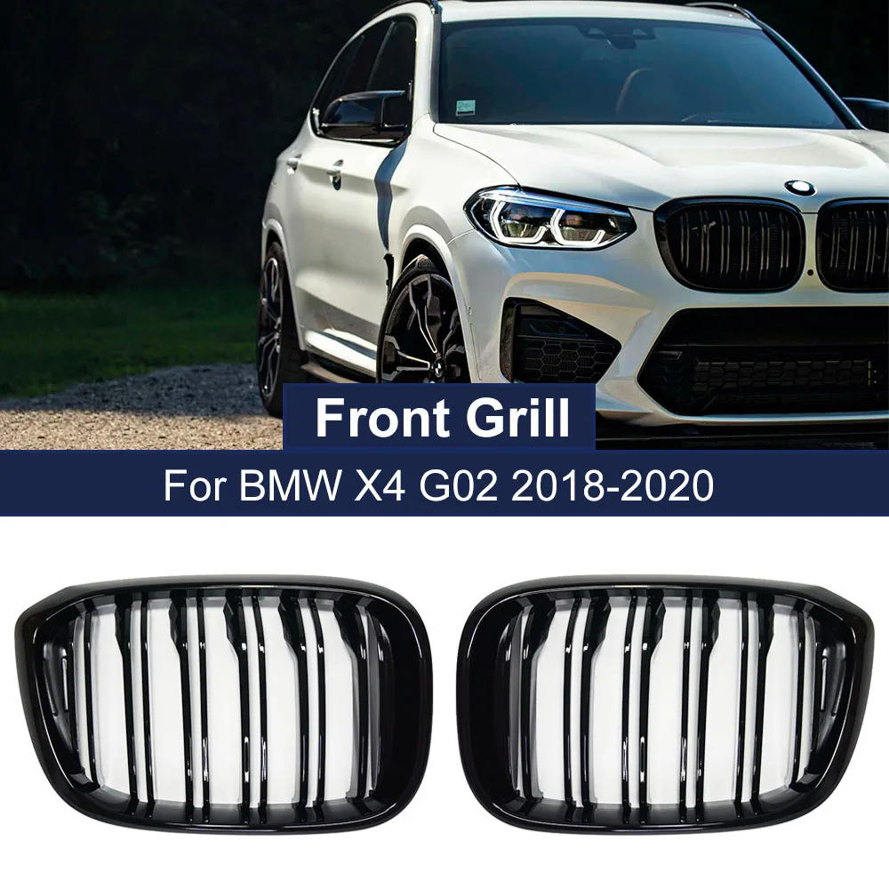 1Pair Car Glossy Matte Black Front Kidney Grill Dual Line Slat  Racing Grille For BMW 3 4 X3 X4 G01 G02 G08 2018 2019 2020 2021