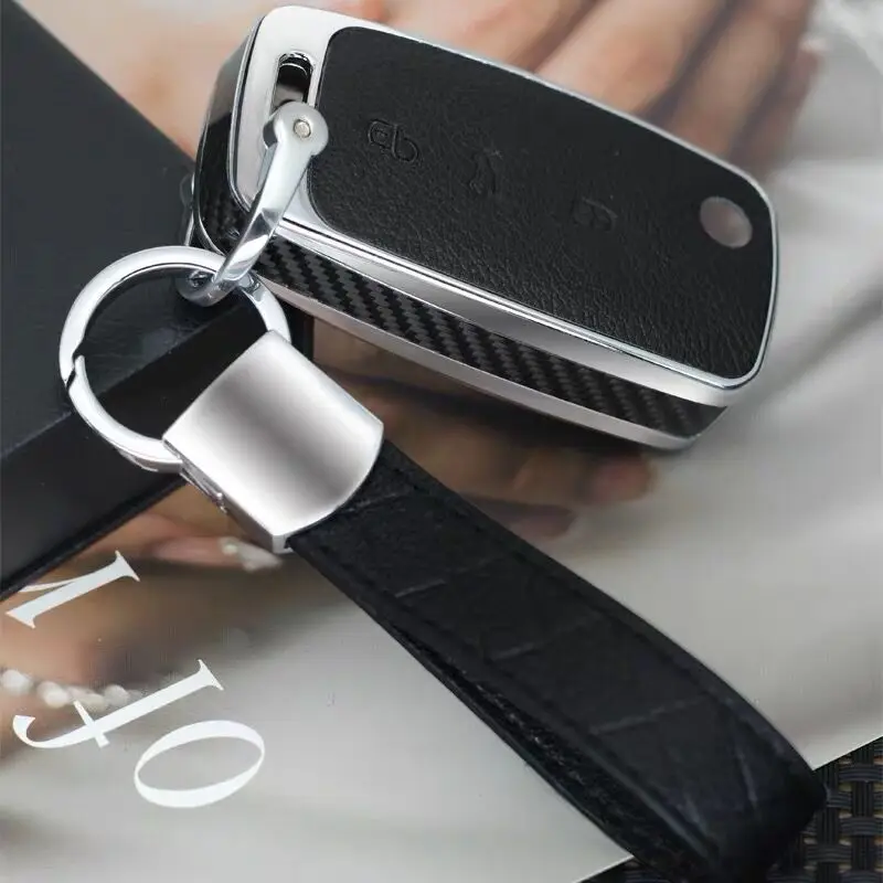 carbon-keychain3 Сплав кожаный чехол для ключей автомобиля для Volkswagen VW Passat Gold JETTA Bora Polo Автомобильная камера заднего вида авто ключ сумка протектор - Название цвета: carbon-keychain3