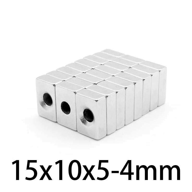

Сильный неодимовый магнит 15x10x5-4 мм, отверстие 4 мм, блок, постоянный магнит 15x10x5 мм-4 мм, мощные магниты 15*10*5-4 мм, 5-100 шт.