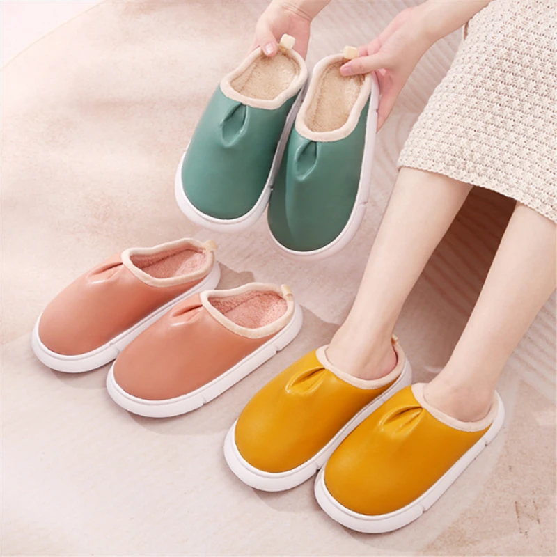 

JIANBUDAN New Winter Waterproof Slippers Home Cotton shoes Women's Indoor Warm slippers Unisex Comfortable Home Plush shoes