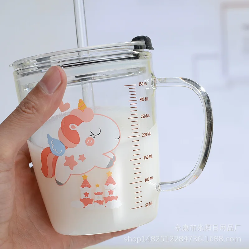 350 мл Новый мультфильм соломенная чашка симпатичная ручка Стекло стакана воды в