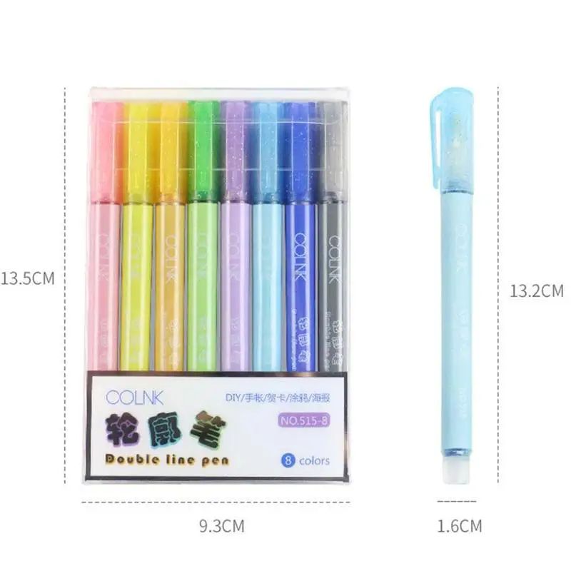 

1/8Pcs Creative Flash Contour Pen Highlighter Outline Fluorescent Art Stationery Double Marker Office School Writing Supplies