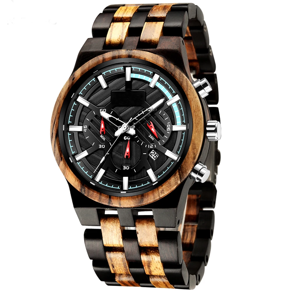 Часы наручные мужские с хронографом уникальные деревянные кварцевые