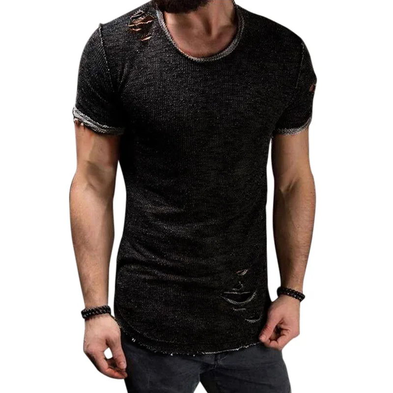 

Newly Fashion Summer Men T-Shirt Short Sleeve O Neck Solid Color Hollow Hole Tops Man Casual T-Shirts Plus Size S-4XL DO