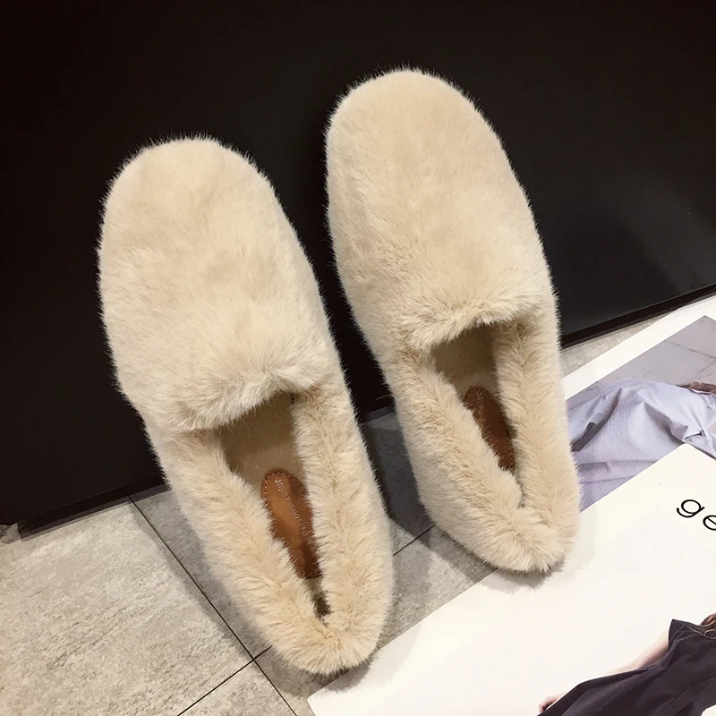 Мокасины женские из искусственного меха домашняя обувь плюшевые меховые лоферы