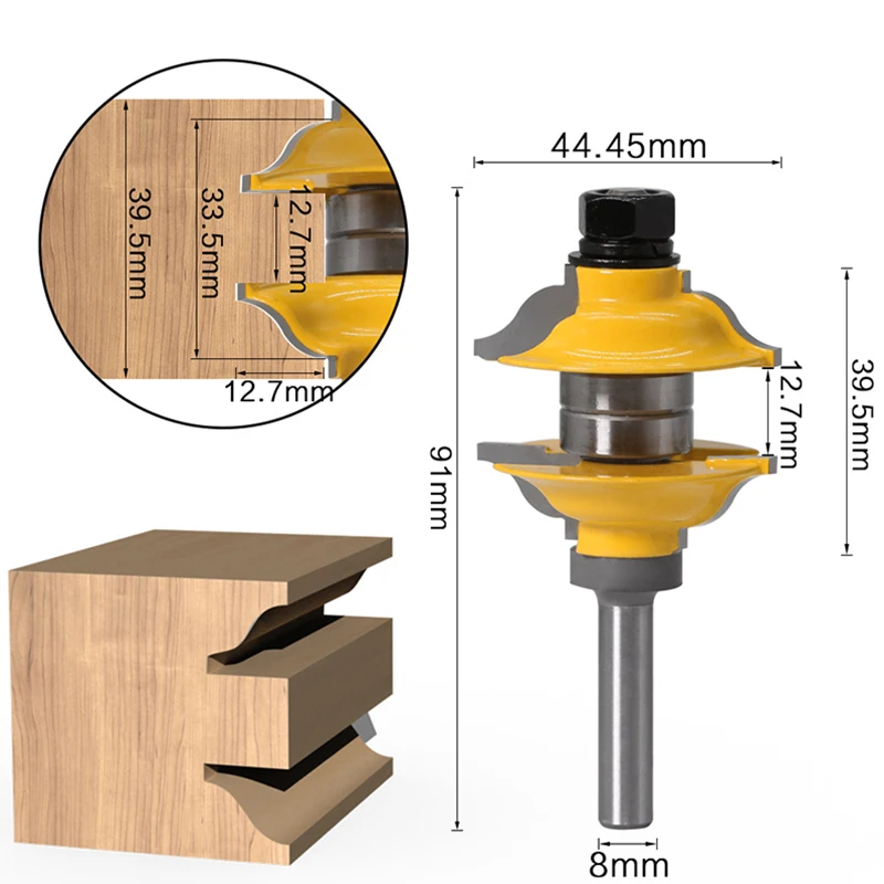 

3Pcs 8mm Shank Entry Interior Tenon Door Router Bit Set Ogee Matched R&S Router Bits Carving for Wood