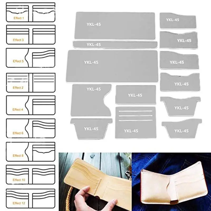 

13x Leathercraft Universal Clear Acrylic Wallet Pattern Stencil Template Set Leather Mini Card Holder Template DIY Tools