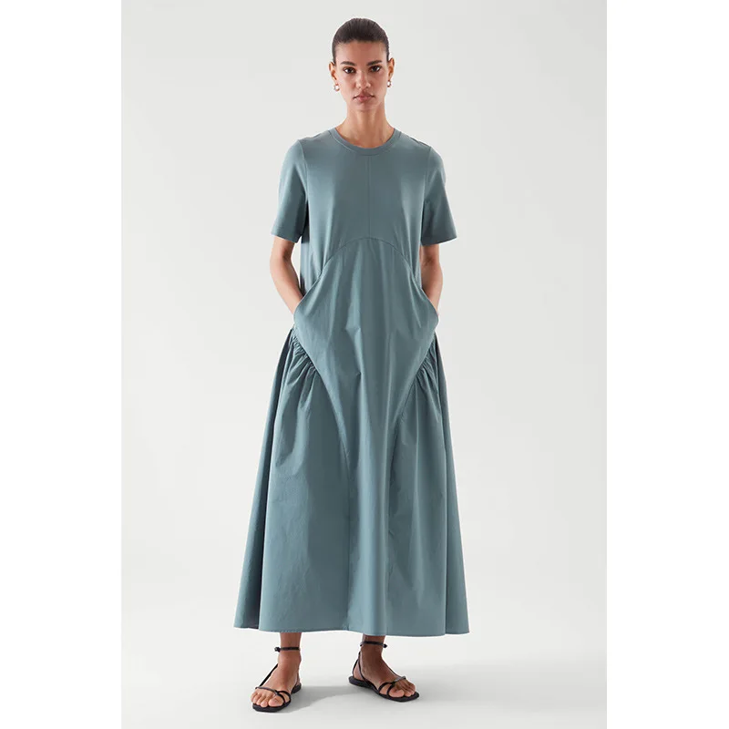 

Donsignet 2021 Summer New O-Neck Short Sleeve Solid Mid-Length Cotton Temperament Fashion Simplicity Dresses for Women