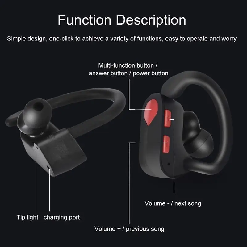 Спортивные наушники K19, свободные руки, настоящая Беспроводная связь, Bluetooth 5,0, ушные крючки, вкладыши, водонепроницаемые наушники с микрофоном, регулятор громкости