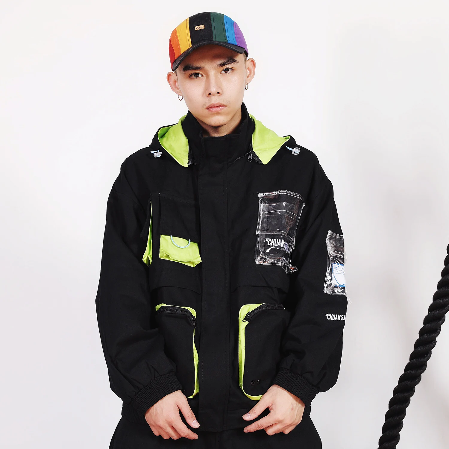 Куртка Асимметричная мужская с капюшоном Повседневная Уличная одежда в стиле