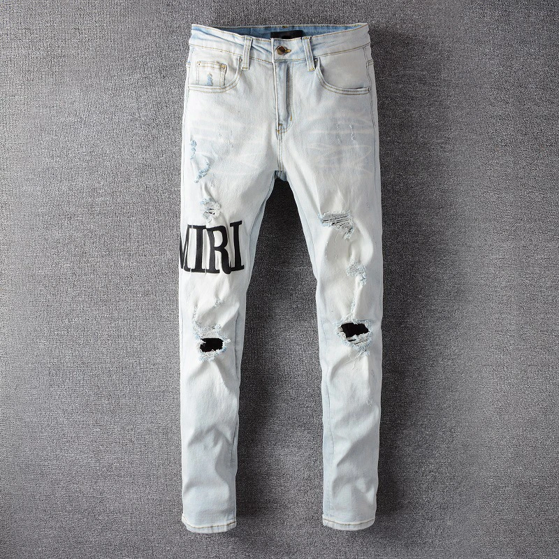 

High Street Embroidery Letter Jeans Men Fashion Designer Ripped Hole Slim Fit Jeans Trousers Hip Hop Party Jeans Pants Men 650